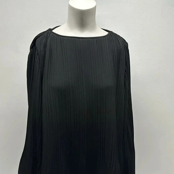 Maje Rockin Plisse Pleated Mini Dress Long Sleeve Solid Black Size 3 Large - Picture 3 of 8